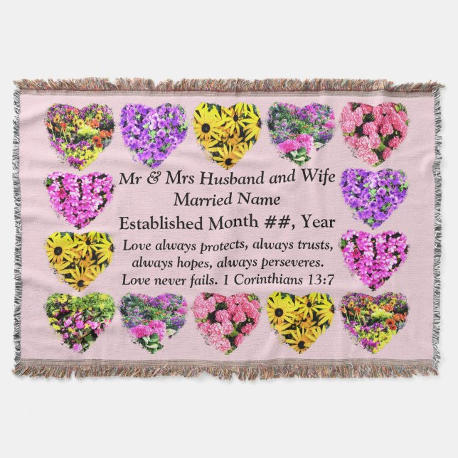 CHRISTIAN FLORAL PERSONALIZED WEDDING BLANKET (Front)