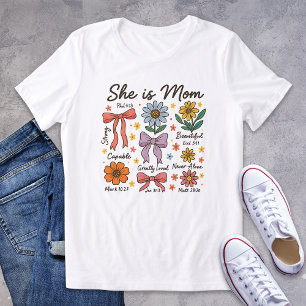 Christian Floral She Is Mom Coquette Bows Tri-Blend Shirt
