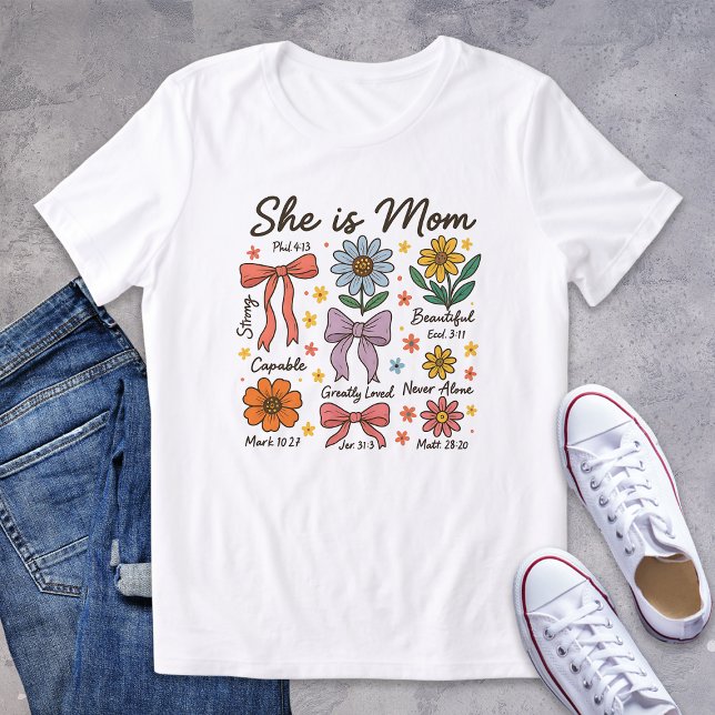 Christian Floral She Is Mom Coquette Bows Tri-Blend Shirt (Creator Uploaded)