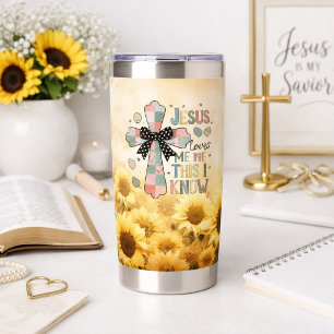 Christian Floral Tumbler with Cross and Sunflowers