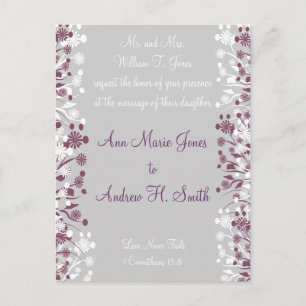 Christian Floral Wedding Grape Twist Plum Gray Postcard