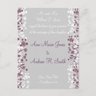 Christian Floral Wedding Grape Twist Plum Gray Postcard