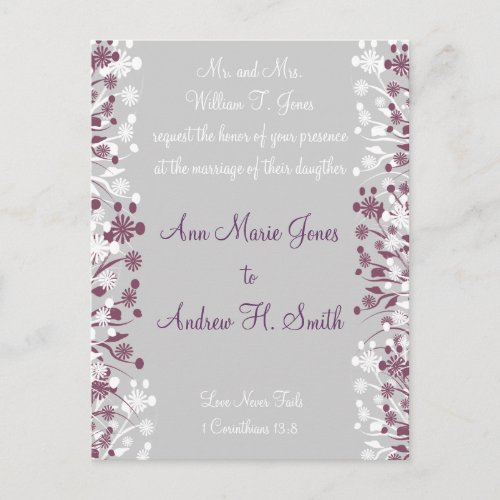 Christian Floral Wedding Grape Twist Plum Gray Postcard