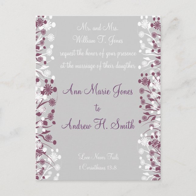 Christian Floral Wedding Grape Twist Plum Gray Postcard (Front)