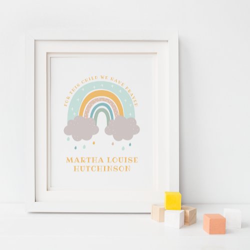 Christian For This Child Rainbow Name Nursery Poster