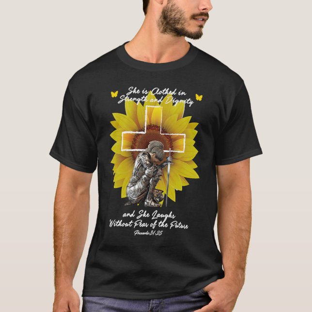 Christian  For Women Cross  Bible Verse Sunflower T-Shirt (Front)