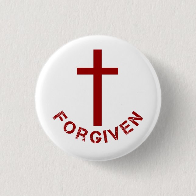 Christian Forgiven Red Cross and Text Design Button (Front)