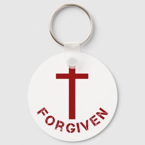 Christian Forgiven Red Cross and Text Design Keychain