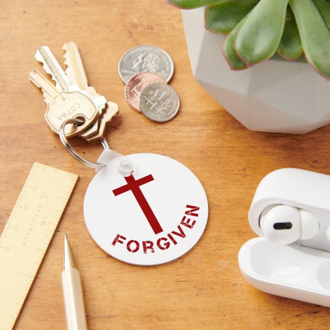 Christian Forgiven Red Cross and Text Design Keychain (Desk)