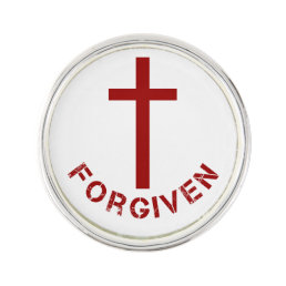 Christian Forgiven Red Cross and Text Design Pin