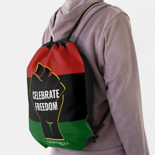Christian | FREEDOM | Fist | Pan African Flag Drawstring Bag (Insitu)