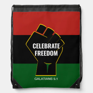 Christian FREEDOM Fist Pan African Flag Drawstring Bag