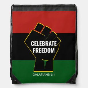 Christian   FREEDOM   Fist   Pan African Flag Drawstring Bag