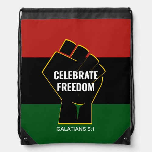 Christian  FREEDOM  Fist  Pan African Flag Drawstring Bag