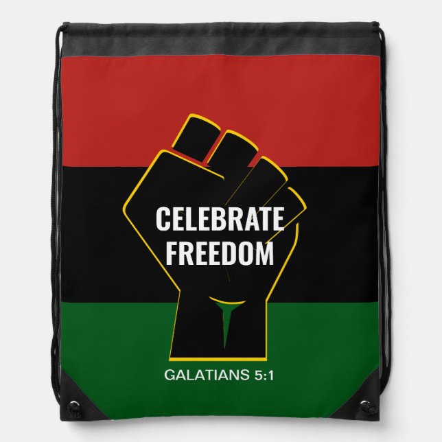 Christian | FREEDOM | Fist | Pan African Flag Drawstring Bag (Front)