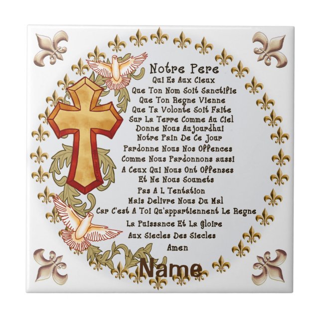 Christian French Lords Prayer  Ceramic Tile (Front)