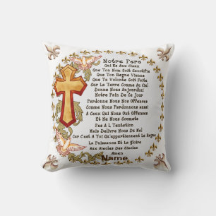 Christian French Lords Prayer Throw Pillow