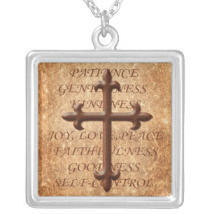 Christian Fruits of the Spirit Iron Cross Necklace