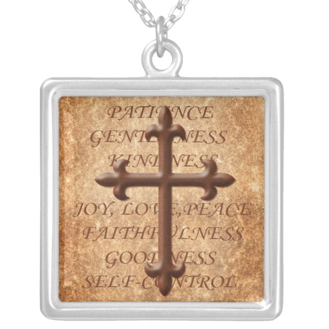 Christian Fruits of the Spirit Iron Cross Necklace (Front)