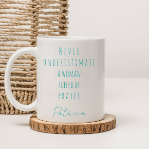 Christian Fueled By Prayer Custom Name Teal Coffee Mug