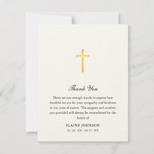 Christian Funeral Gold Cross Thank you  Card
