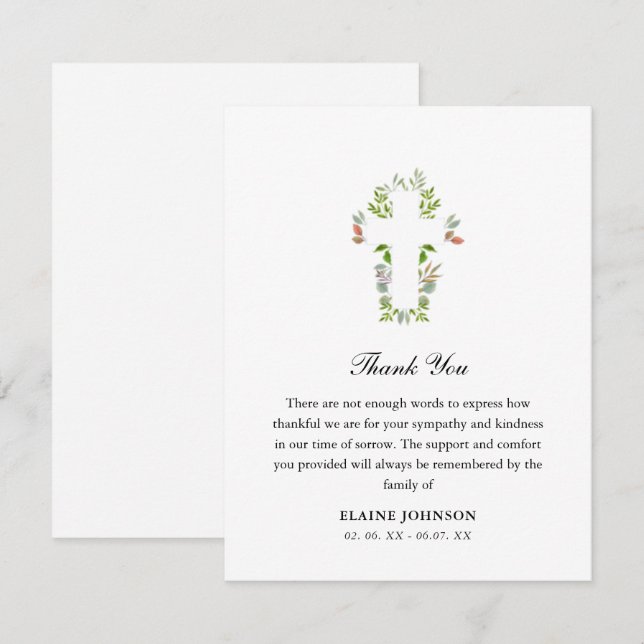 Christian Funeral Greenery Cross Thank you  (Front/Back)