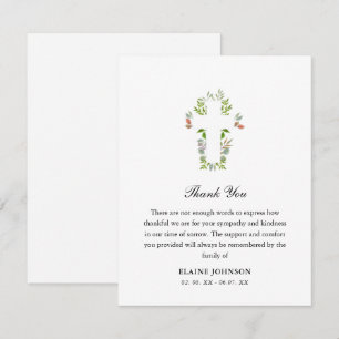 Christian Funeral Greenery Cross Thank you Card