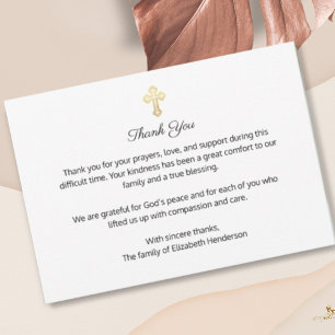 Christian Funeral Memorial Gold Cross Thank You