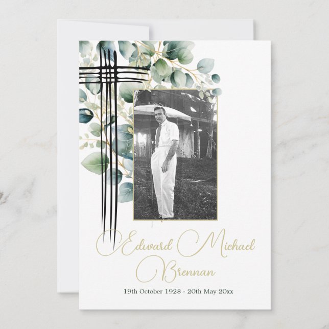 Christian Funeral Memorial Photo Botanical Invitation (Front)
