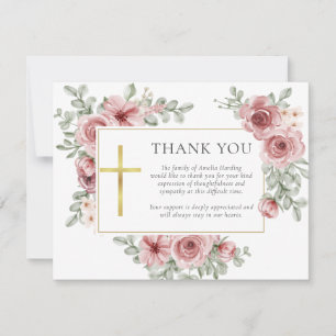 Christian Funeral Roses Floral Thank You Card