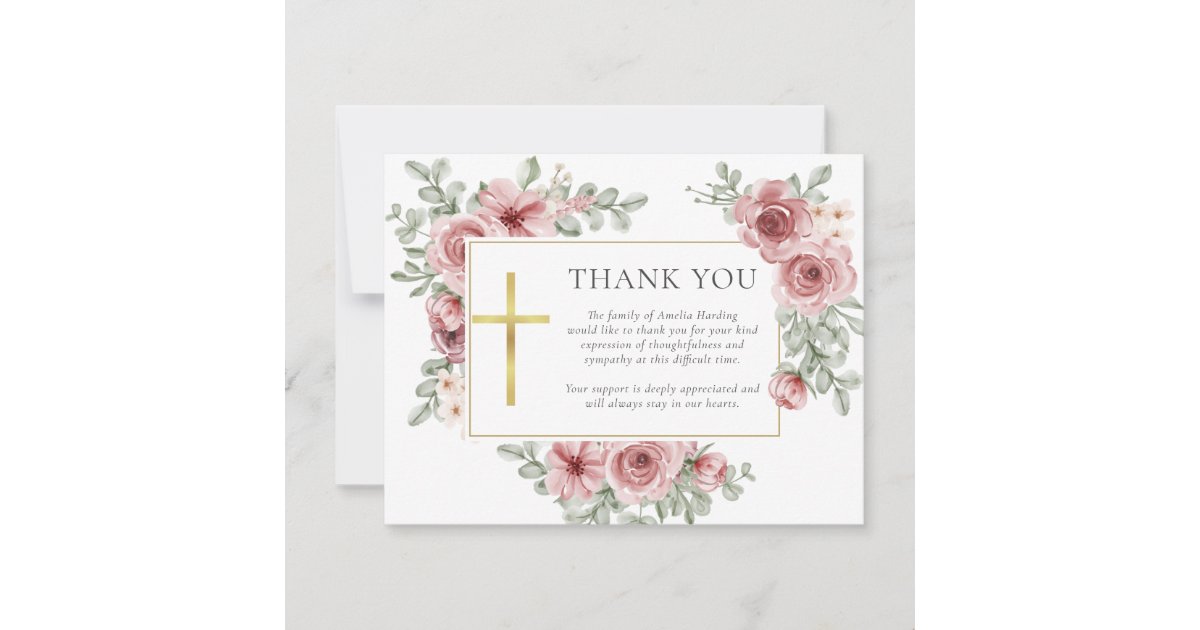 Christian Funeral Roses Floral Thank You Card | Zazzle