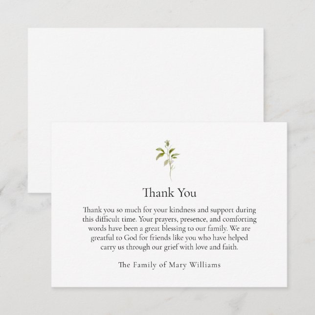 Christian Funeral Watercolor Greenery Thank You (Front/Back)