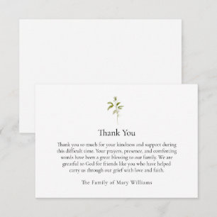 Christian Funeral Watercolor Greenery Thank You Card