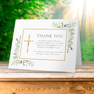 Christian Funeral Watercolor Greenery  Thank You Card