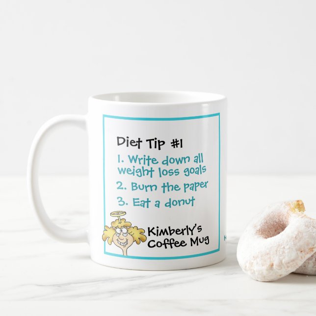 Christian Funny Cartoon Angel Diet Tip #1 Goals Coffee Mug (With Donut)