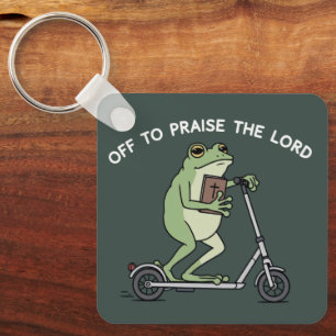 Christian Funny Frog Off To Praise The Lord Bible Keychain