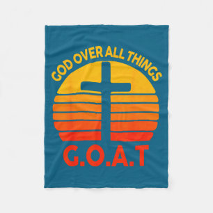 Christian G.o.a.t God Over All Thing Cross Vintage Fleece Blanket