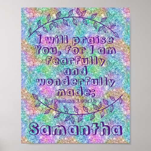 Christian Gift Bible Verse Psalm 139 14 Sparkling Poster