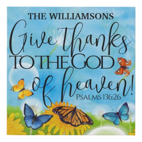 Christian Gift Butterfly Give Thanks Bible Verse Faux Canvas Print