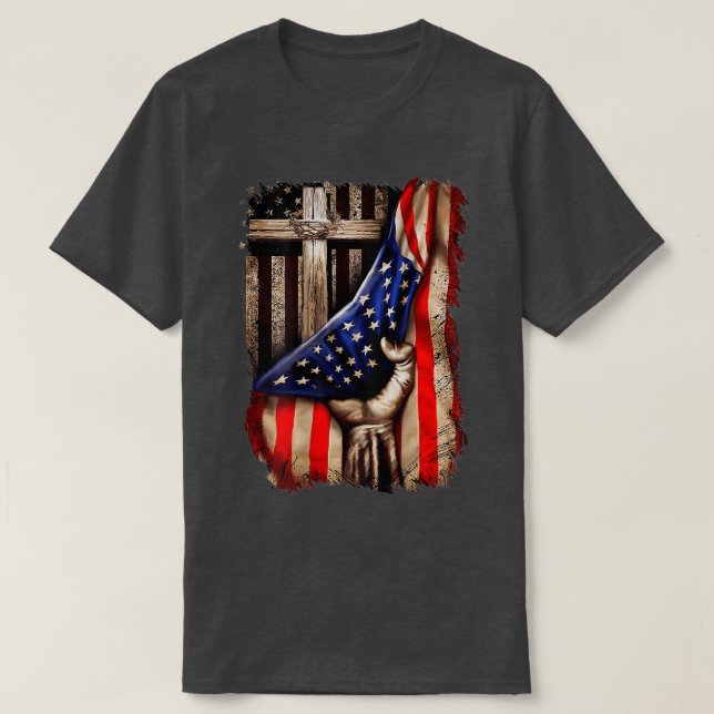 Christian Gift For Men Women Proud American Flag P T-Shirt (Design Front)