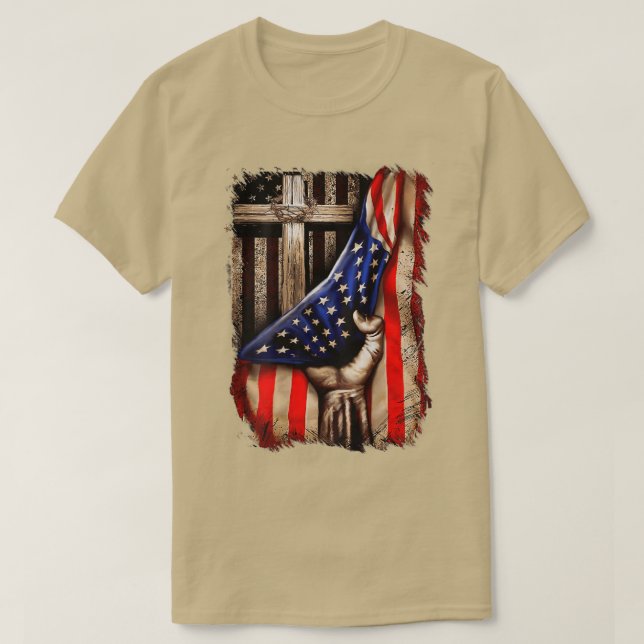 Christian Gift For Men Women Proud American Flag P T-Shirt (Design Front)