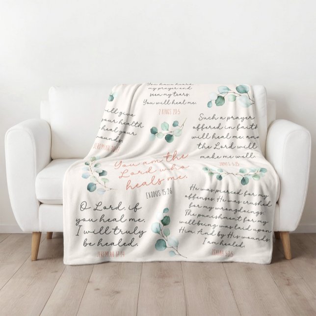 Christian Gift I Lg Cozy Healing Scriptures Prayer Sherpa Blanket (Cozy eucalyptus healing scripture large prayer shawl blanket, God's Word by His stripes I am healed )