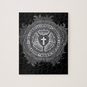 Christian Gift Luther Rose J-rose-black-background Jigsaw Puzzle
