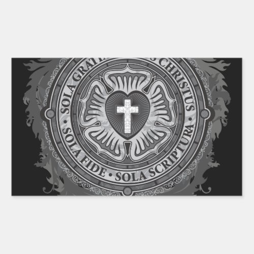 Christian Gift Luther Rose J_rose_black_background Rectangular Sticker
