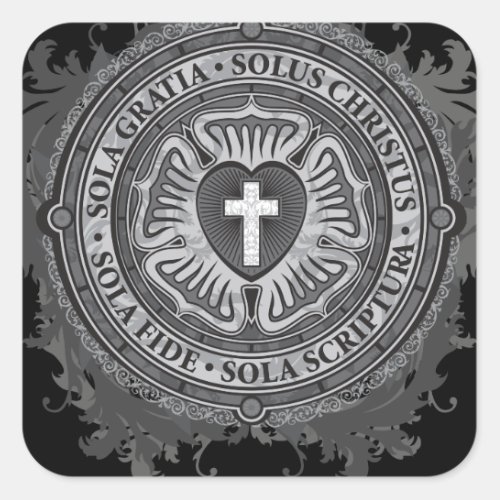 Christian Gift Luther Rose J_rose_black_background Square Sticker