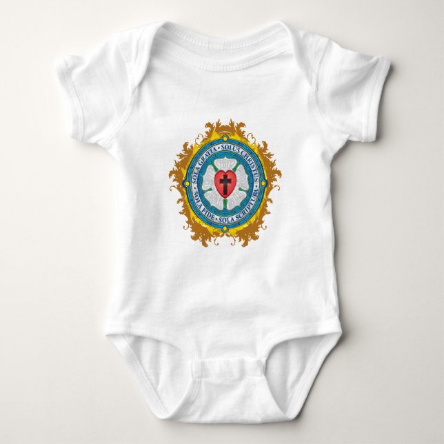 Christian Gift Luther Rose Jesus Cross God Angels Baby Bodysuit (Front)