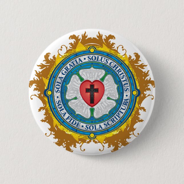 Christian Gift Luther Rose Jesus Cross God Angels Pinback Button (Front)