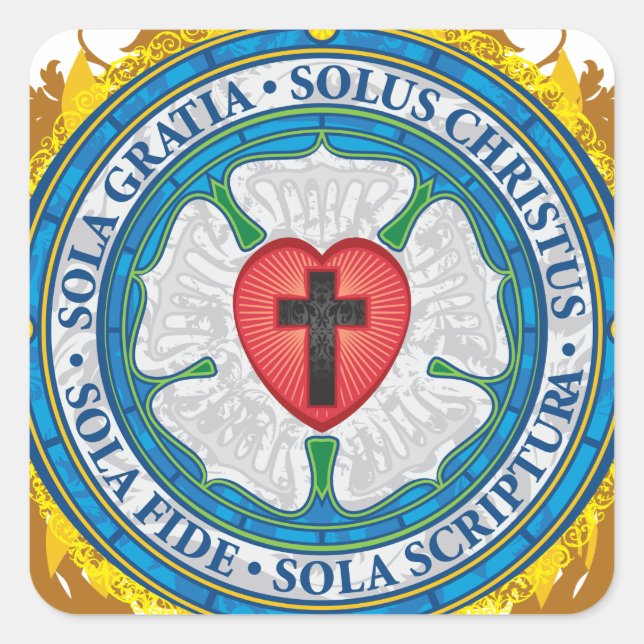Christian Gift Luther Rose Jesus Cross God Angels Square Sticker (Front)