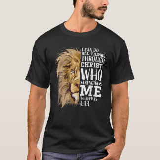 Christian Gift Men Lion Philippians 4 13 Religious T-Shirt