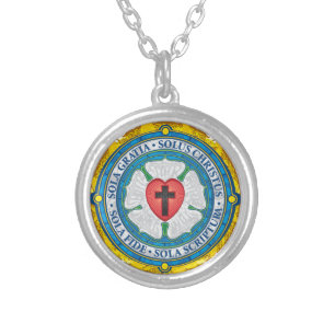 “CHRISTIAN GIFTS” Luther Rose Christian Jesus Lord Silver Plated Necklace